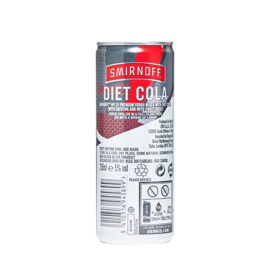 Smirnoff &amp;amp; Diet Cola Vodka Ready to Drink Premix Can 250