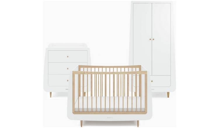 Snuzkot Skandi Cot Bed Nursery Furniture Set-White &amp;amp; Natural