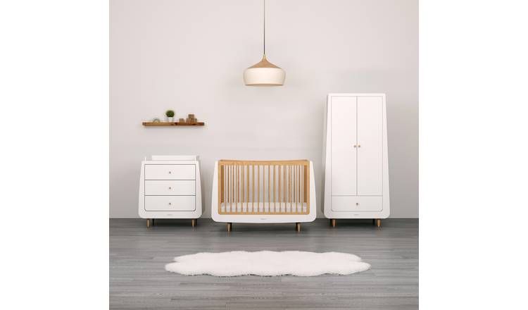 Snuzkot Skandi Cot Bed Nursery Furniture Set-White &amp;amp; Natural