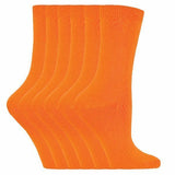 Sock Snob 6 Pairs Ladies Plain Coloured Cotton Socks 4-7 UK Orange / 6EA