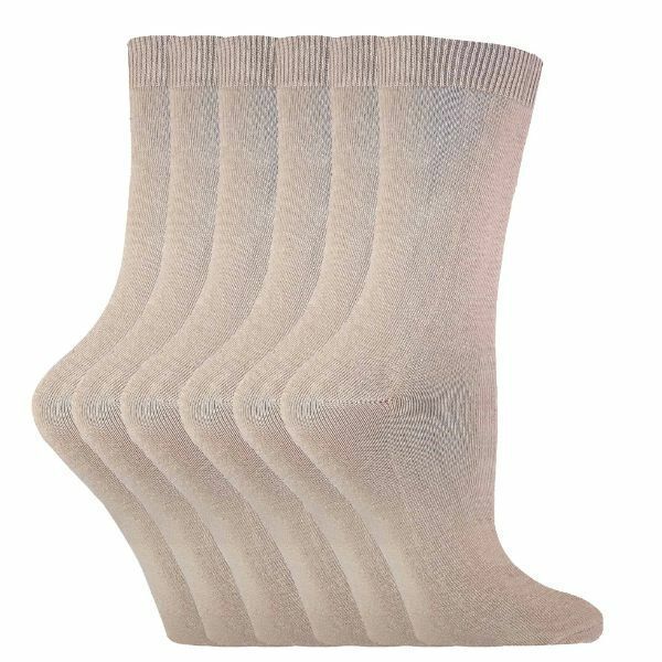 Sock Snob 6 Pairs Ladies Plain Coloured Cotton Socks 4-7 UK PL30 Beige / 6EA