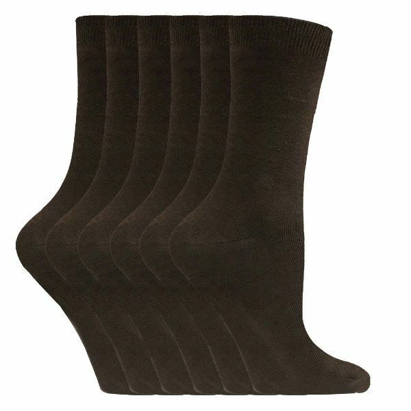 Sock Snob 6 Pairs Ladies Plain Coloured Cotton Socks 4-7 UK PL30 Dark Brown / 6EA