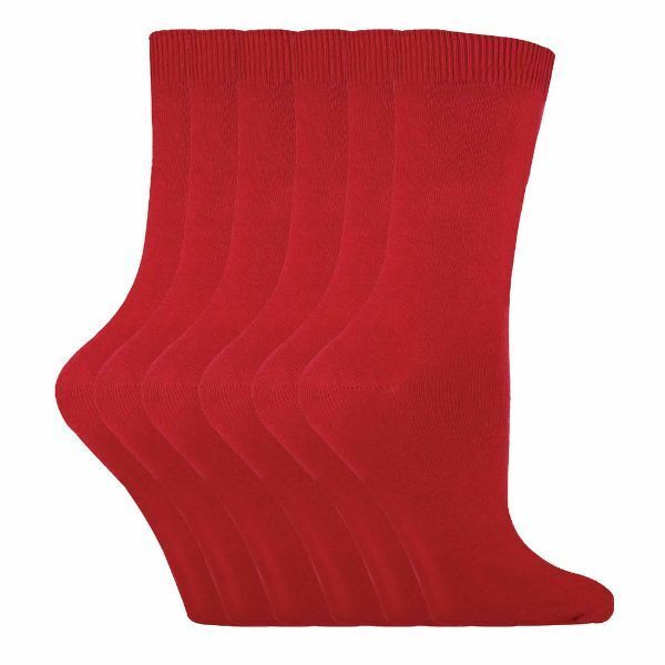 Sock Snob 6 Pairs Ladies Plain Coloured Cotton Socks 4-7 UK PL30 Red / 6EA