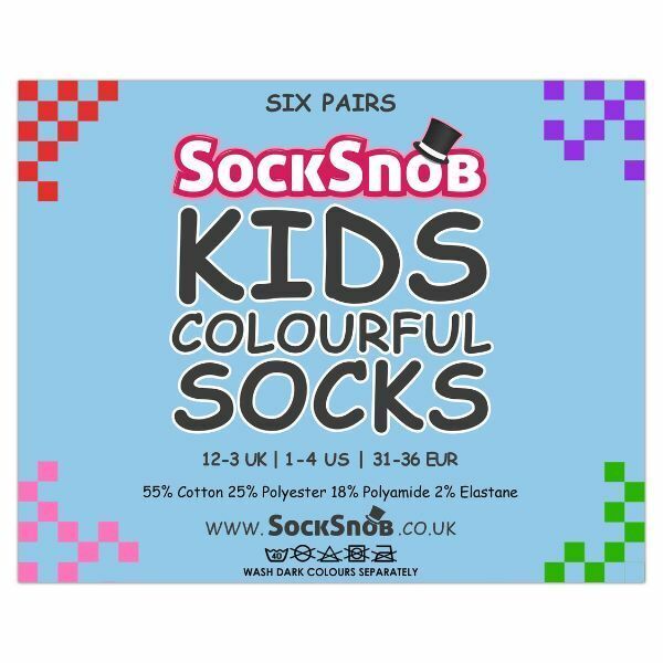 Sock Snob 6 Pk Childrens Solid Colour Cotton Socks 12-3 UK