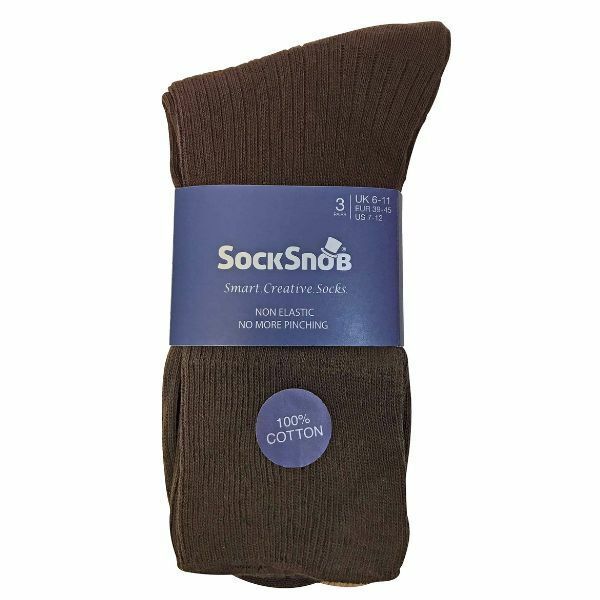 Sock Snob 6 Pk Mens Non Elastic 100% Cotton Socks 6-11 UK