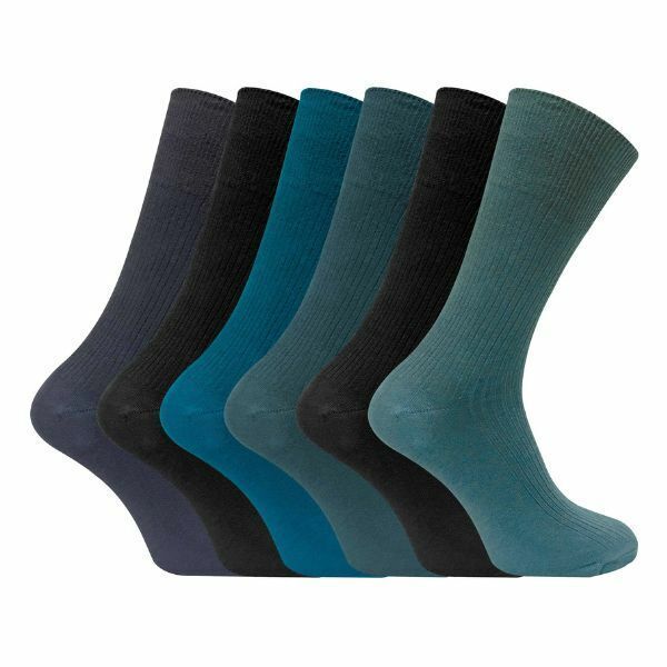 Sock Snob 6 Pk Mens Non Elastic 100% Cotton Socks 6-11 UK Blue / 6EA
