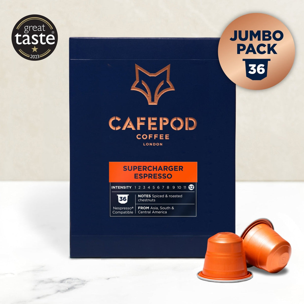 Supercharger Espresso Pods 36 Pack (British brand)