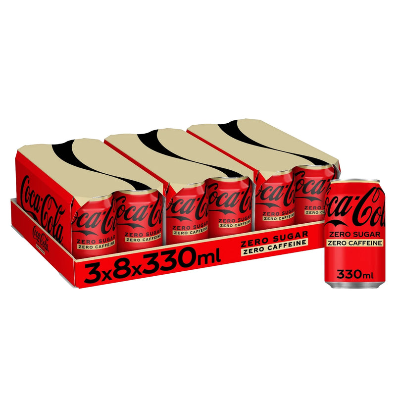 Coca-Cola Zero Sugar Zero Caffeine cola 24 x 330ml cans - British product
