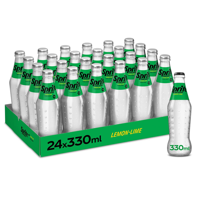 Sprite Zero lemon-lime soft drink 24 x 330ml glass bottles (British brand)