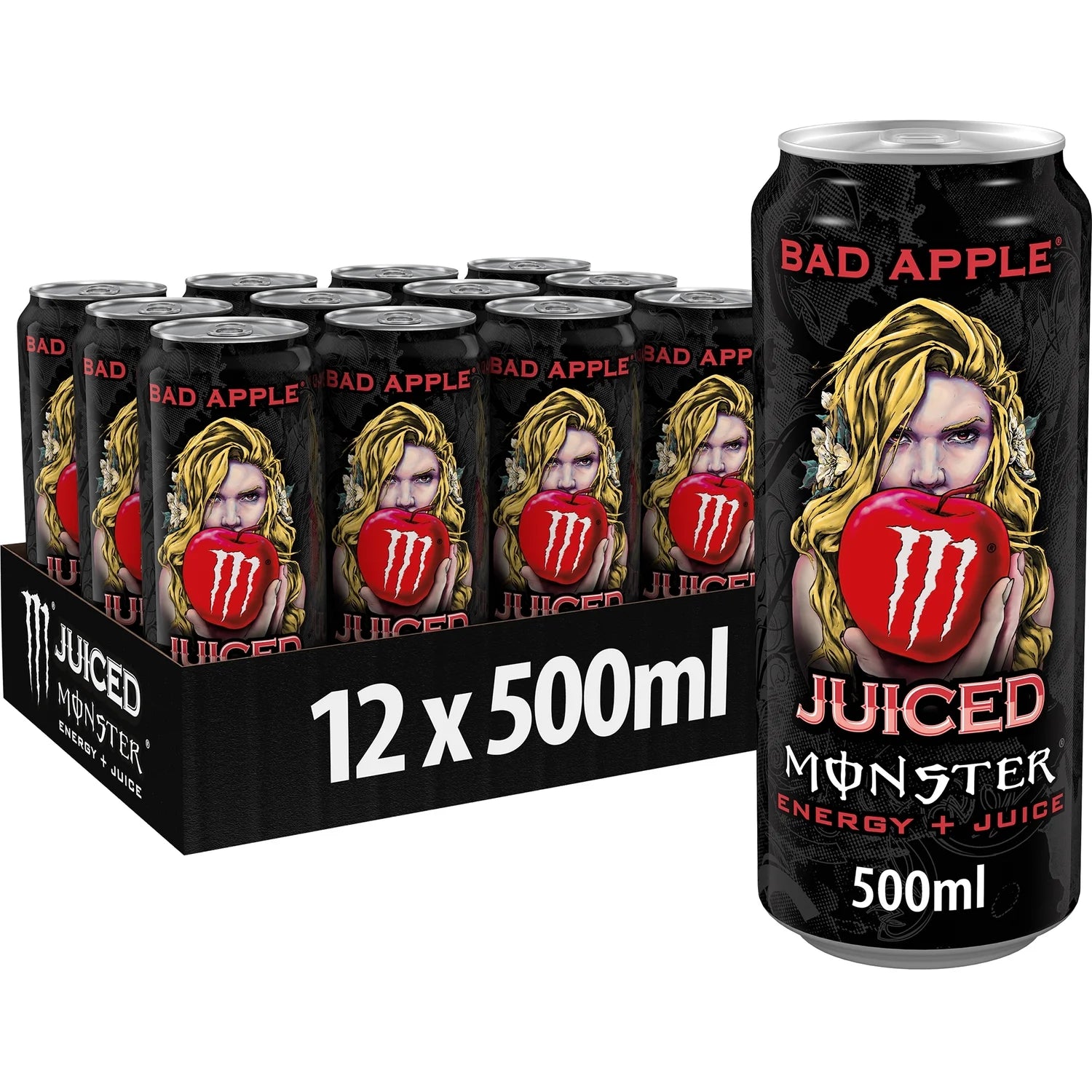 Monster Bad Apple energy drink 12 x 500ml cans, imported from the UK
