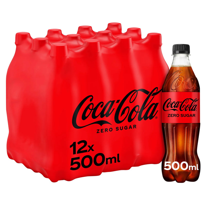 Coca-Cola Zero Sugar diet cola in 12 x 500ml bottles - British product