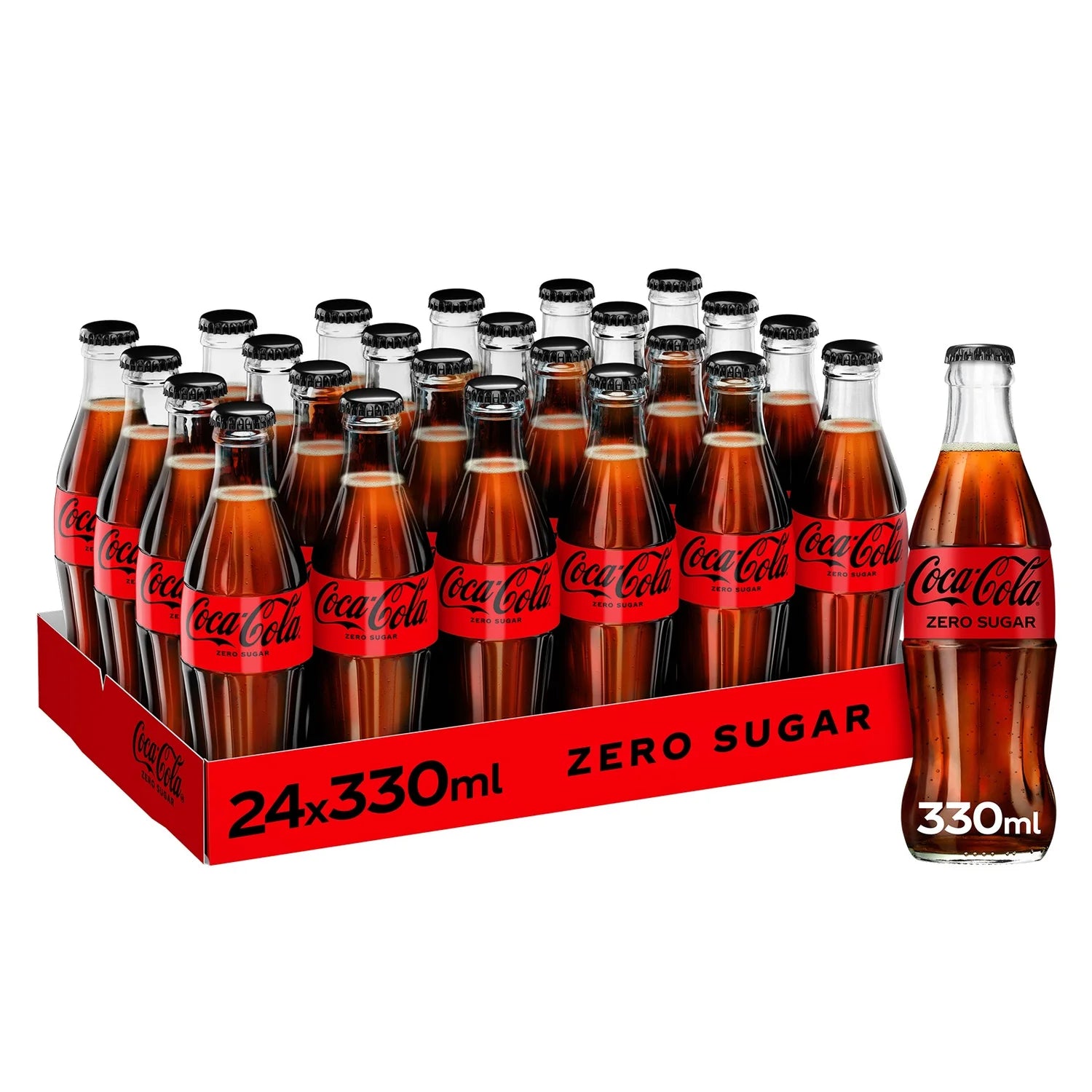 Coca-Cola Zero Sugar cola 24 x 330ml glass bottles - British product